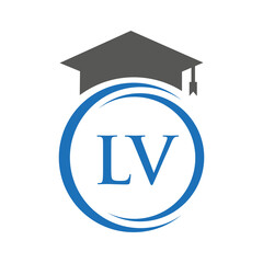 Letter LV Education Logo Concept With Educational Graduation Hat Vector Template