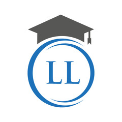 Letter LL Education Logo Concept With Educational Graduation Hat Vector Template