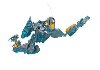 worker robot is flying in white background