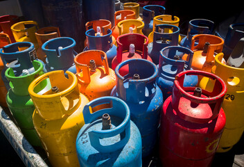 Liquefied petroleum gas LPG cylinders colorfully painted 