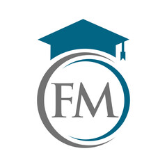 Letter FM Education Logo Concept With Educational Graduation Hat Vector Template