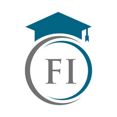 Letter FI Education Logo Concept With Educational Graduation Hat Vector Template