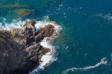 Aerial view of turquoise sea and rocks
