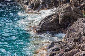 Aerial view of turquoise sea and rocks
