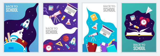Back to school banners. Set of colorful templates for banners, posters, flyers, covers, invitations, brochures. Vector cartoon illustration. Back to school design.
Rocket in space. EPS 10. - 521303165