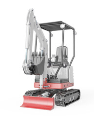 mini digger construction vehicle in white background side view