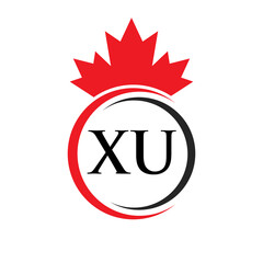 Letter XU Maple Leaf Logo Template Symbol Canadian Business, Company Logo Concept Vector Template