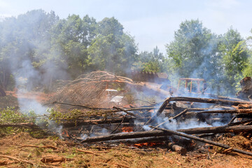 A forest is uprooted and burned as part the process of developing land for construction