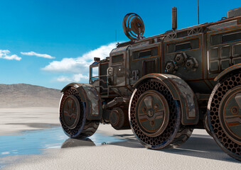 planetary exploration vehicle exploring after rain is on a mission