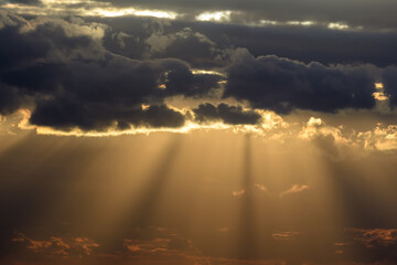 Obraz premium Evening sunset. Majestic Storm Clouds. Tragic gloomy sky
