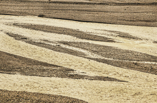Braided river in Denali National Park Alaska - network of river channels also called aits or eyots sometimes formed of the unoff of glaciers