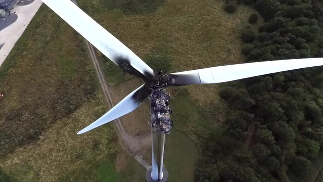 aerial view of wind turbine destroyed by fire over heated and set ablaze, Croda Chemicals. Kingston upon Hull  green Energy electrical problem, wind turbine destroyed by fire damage  Hull
