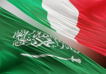 Abstract Saudi Arabia Flag, next to Italian Flag 3D Render(3D Artwork)