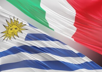 Fototapeta na wymiar Abstract Uruguay Flag, next to Italian Flag 3D Render(3D Artwork)