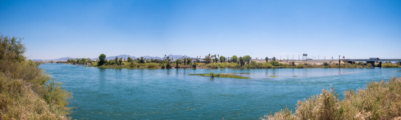 Fototapeta na wymiar Panorama of The Colorado River at Blythe, California, looking at the River from the West Bank 