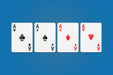 Four aces cards in series on the blue background