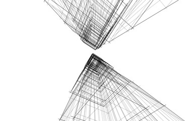 Abstract architecture drawing 3d illustration