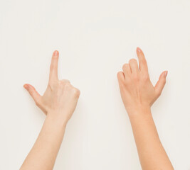 hands pointing at something on a white background isolated