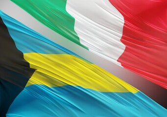 Abstract The Bahamas Flag, next to Italian Flag 3D Render(3D Artwork)