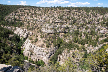 Fototapeta na wymiar The Walnut Canyon National Monument, Arizona, looking at Native American Cliff Dwellings built by Northern Sinagua Tribes and Others