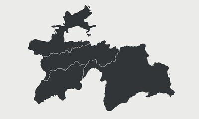 Tajikistan map with regions, provinces isolated on white background. Map of Tajikistan. Vector illustration