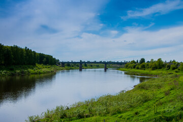 Fototapeta na wymiar Western Dvina river in the city of Polotsk. Belarus. Beautiful summer landscape.
