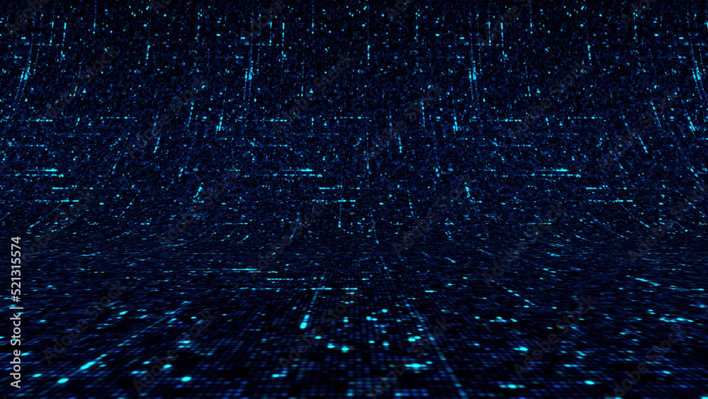 Poster circuit board dark blue background with running impulses, computer, microchip nano technology concep