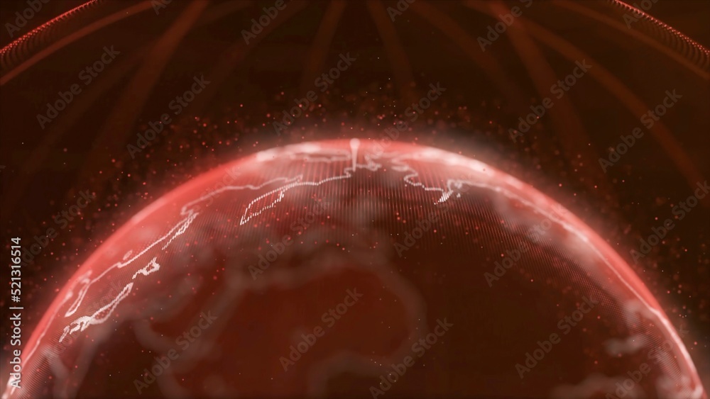 Poster pixel planet earth animation. animation of space with digital exploding earth, abstract world map ba