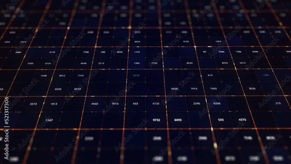 Poster abstract digital background with matrix of numeric values. animation. futuristic big data, informati