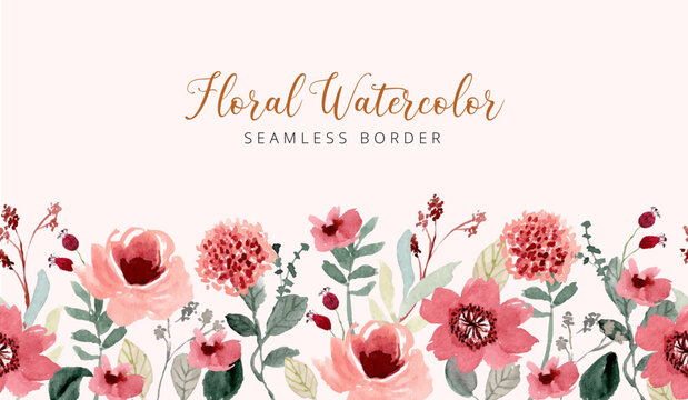 peach floral watercolor seamless border