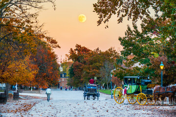 Colonial town in USA and carriage  - obrazy, fototapety, plakaty