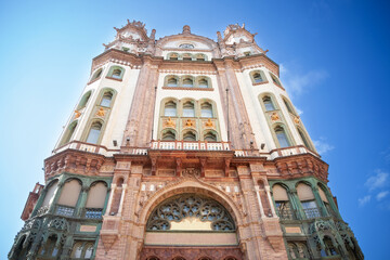 Fototapeta premium Main facade of the Parisi passage, also called Parizsi udvar, also called brudern house, an art nouveau secession building of Budapest, Hungary, opened in 1909...