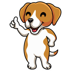 Cute little beagle dog cartoon giving thumb up