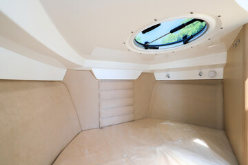 Sleeping berth interior on private motor yacht