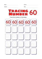 High Resolution full page Kids Counting 51 to 100 Practise Study Material, Number Tracing Homework Set for Preschool kids.