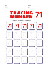 High Resolution full page Kids Counting 51 to 100 Practise Study Material, Number Tracing Homework Set for Preschool kids.