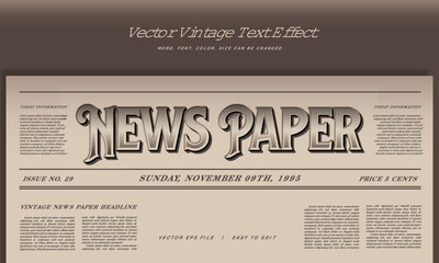 Vintage News Paper text effect Classic Heritage Retro editable template