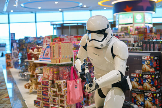 SINGAPORE - CIRCA SEPTEMBER, 2016: Star Wars stormtrooper figure on display at a store at Singapore Changi Airport. Changi Airport is one of the largest transportation hubs in Southeast Asia.