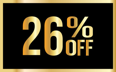 26% discount. Golden numbers with black background. Banner for shopping, print, web, sale illustration