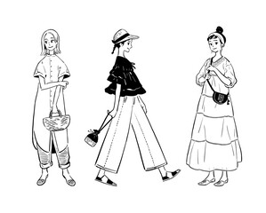 ファッションを楽しむ女性たち　モノクロ