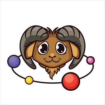 Cute Aries zodiac head  logo design illustration
