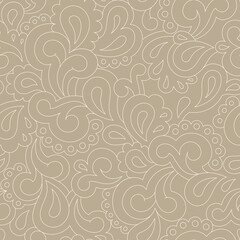 Retro seamless pattern. Swirls and paisley elements in boho design. Hippie psychedelic vector background. Colorful abstract vintage vector print. Summer groovy textile design