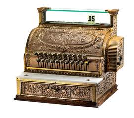 Cash register vintage gold with clipping path.