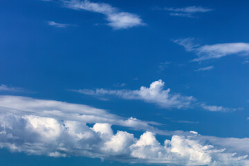 Fototapeta na wymiar Sky background with blue skies and white clouds