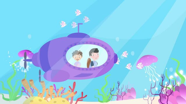 Journey in the ocean by submarine