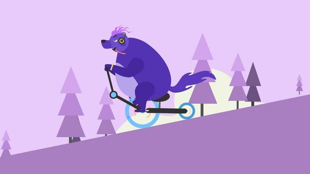 Cycling bear going down the hill