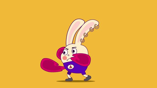 Rabbit taking boxing steps with gloves