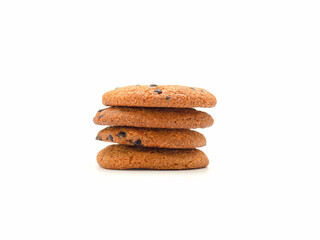 Fototapeta na wymiar Pile of chocolate chip cookies on a white background