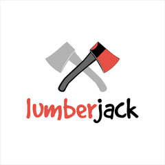 Simple lumberjack logo design concept with cross axe vector