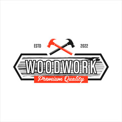 Retro Wooden industry carpentry logo design idea